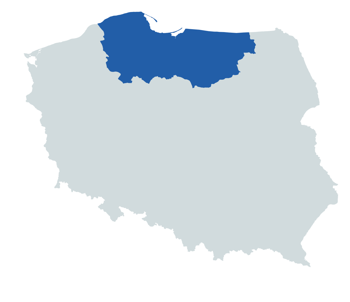 Mapa obsługiwanych regionów północnej Polski
